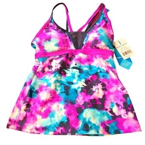 NWT Free Country TikiTieDye Sporty Tankini Small berry and slate colors
